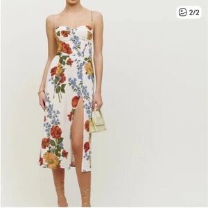 Reformation Juliette Dress in Cream with Floral Accents